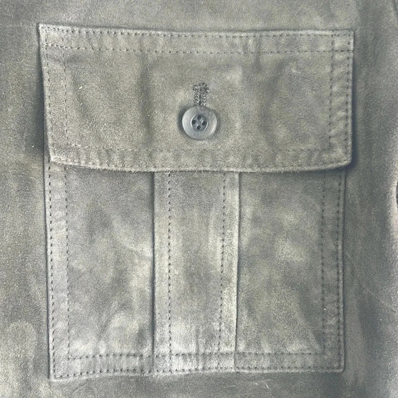 100% Suede Leather Jacket Shacket Womens Size 12 Olive Army Green Jones New York - Picture 4 of 16